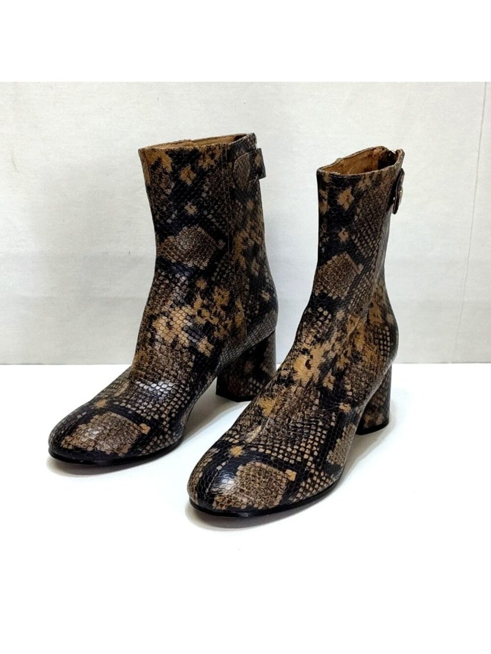 Joie Vero Cuoio Ramet Leather Python Ankle Boots Womens EUR 40 US 9.5 Block Heel
